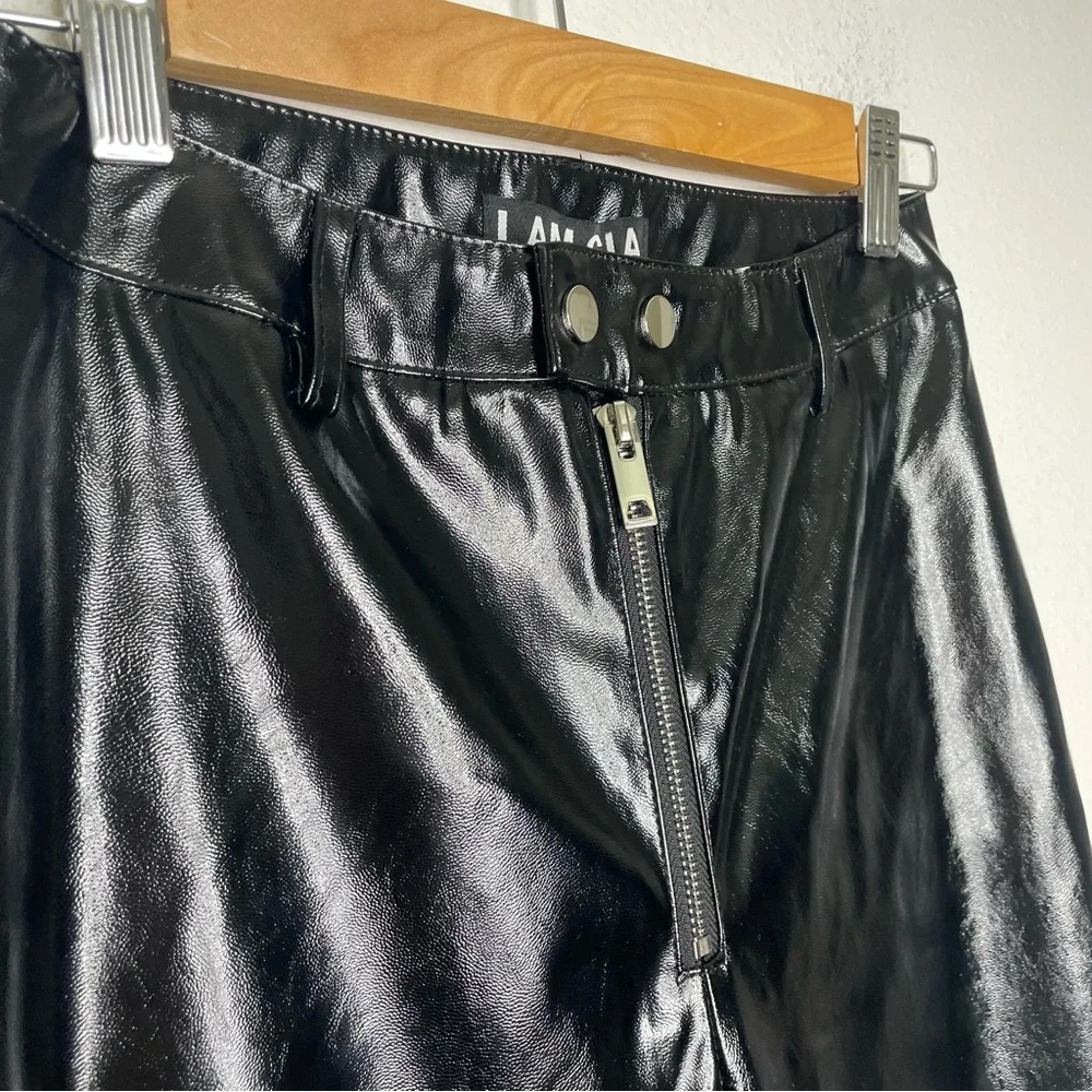 I.AM.GIA Nikole Black Faux Leather Exposed Front Zip PVC Skinny Straight Pants - Picture 5 of 12